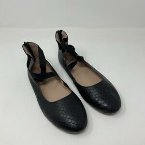 Monkey Feet Shoes Womens 39 8.5 Black Leather Strappy Ballet Flats Back Zipper